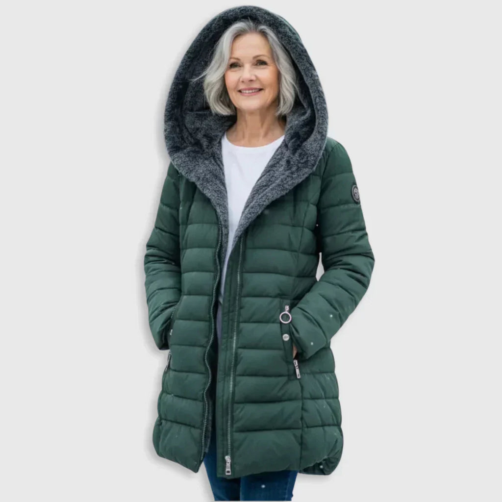 Woman wearing the georgina padded winter jacket