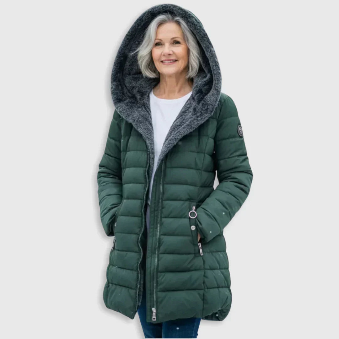 Woman wearing the georgina padded winter jacket