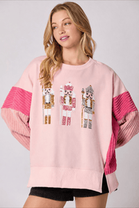 Back view of the sequin toy soldier crew neck sweatshirt