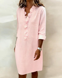 Breezy Linen-Blend Ruffle Shift Dress