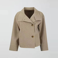 Elegant Wool Pea Coat for Women with Stand Collar Long Sleeve Oversized Button Front Winter Style - Susan & Anne
