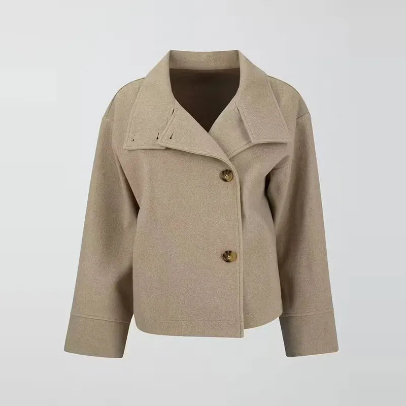 Elegant Wool Pea Coat for Women with Stand Collar Long Sleeve Oversized Button Front Winter Style - Susan & Anne