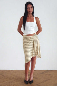 Back view of the plaid asymmetric midi skirt