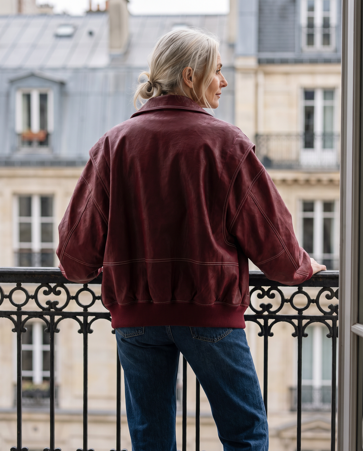 Oversized Colorblock Windbreaker Jacket in Cherry, back view