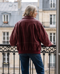 Oversized Colorblock Windbreaker Jacket in Cherry, back view