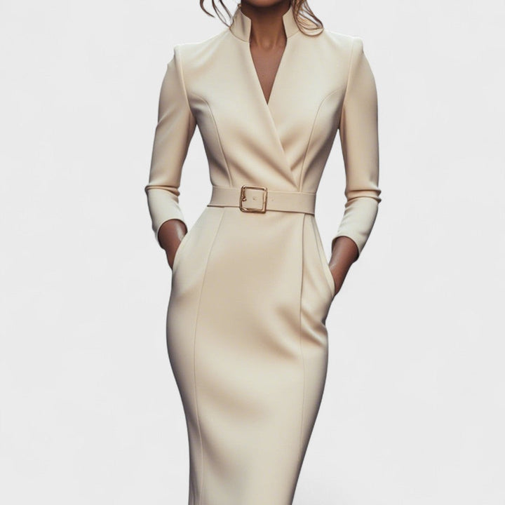 Juliette - Belted Mandarin-Collar Dress