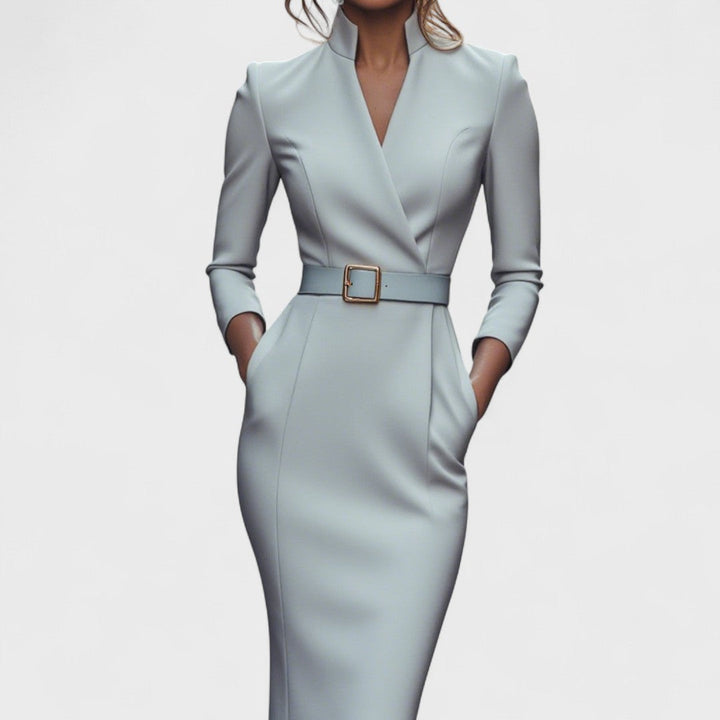 Juliette - Belted Mandarin-Collar Dress