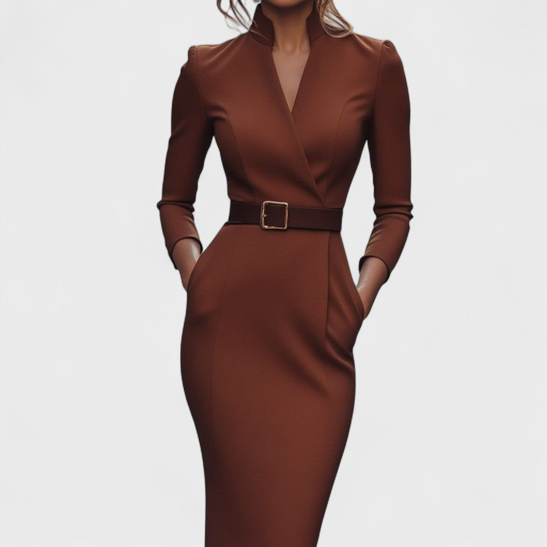 Juliette - Belted Mandarin-Collar Dress
