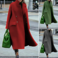 Elegant Wool Trench Coat for Women with Stand Collar Long Sleeve Double Breasted Maxi Style - Susan & Anne