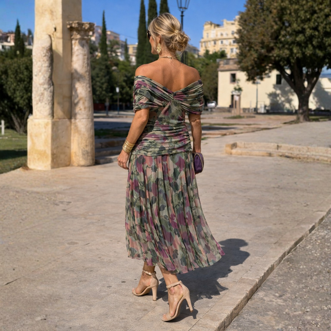 Mikaela – Tummy Flattering Off Shoulder Maxi Dress