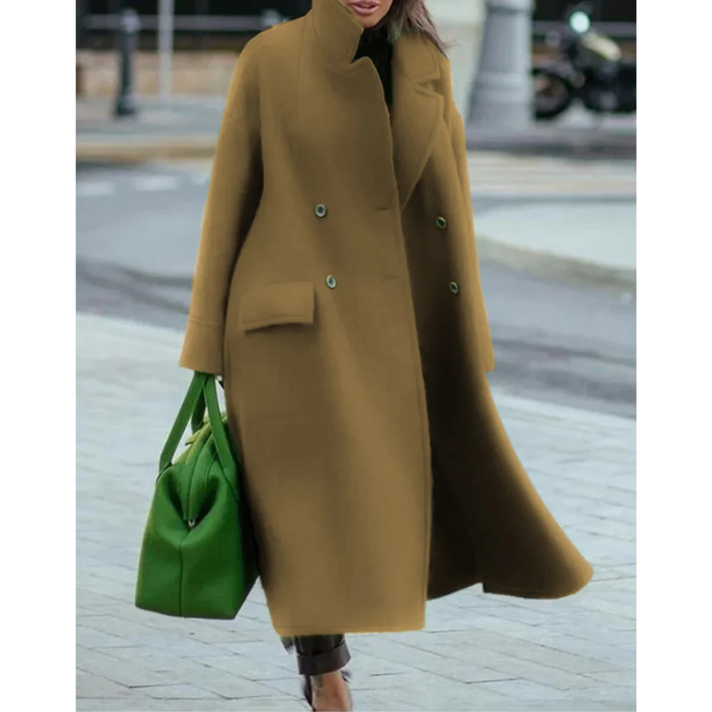 Elegant Wool Trench Coat for Women with Stand Collar Long Sleeve Double Breasted Maxi Style - Susan & Anne