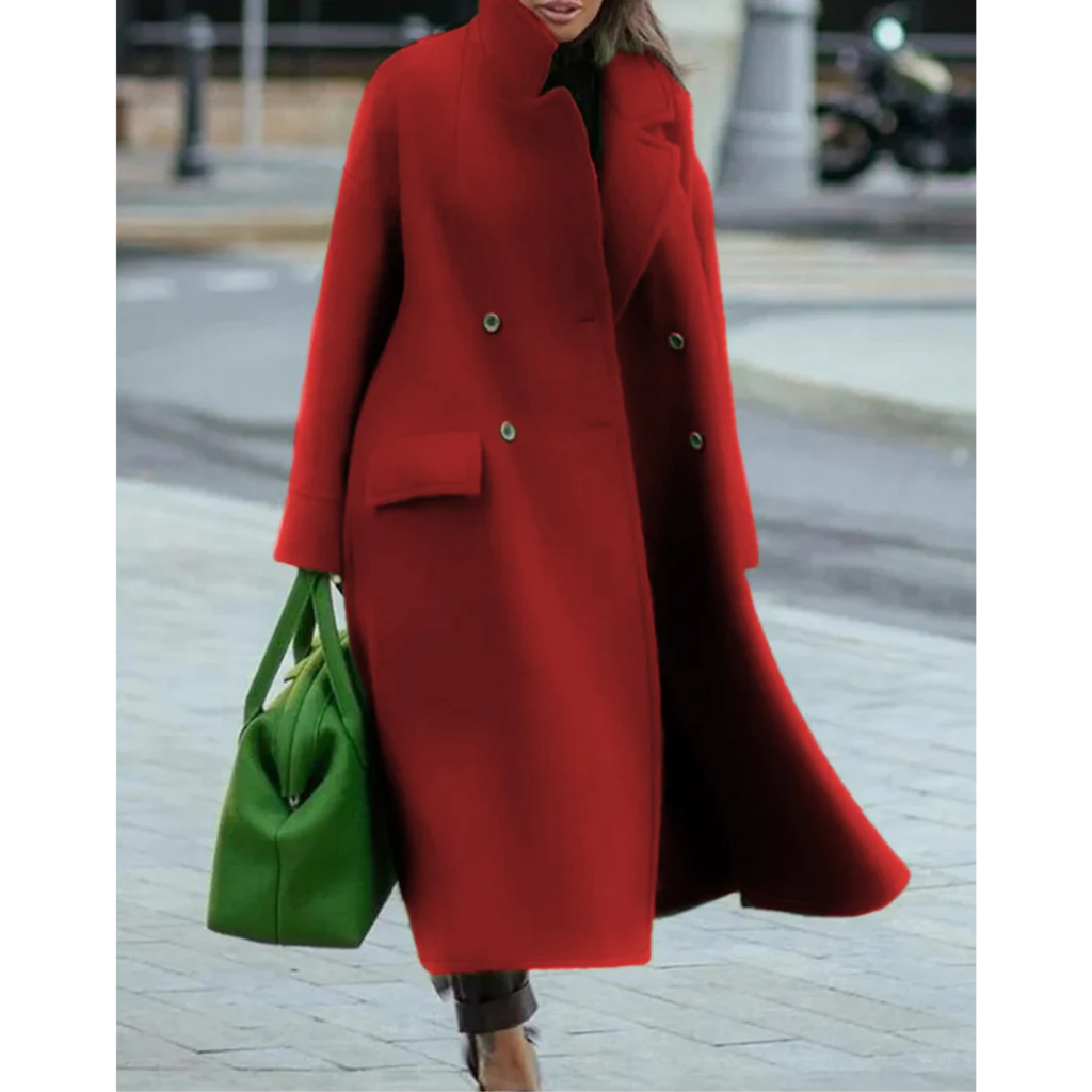 Elegant Wool Trench Coat for Women with Stand Collar Long Sleeve Double Breasted Maxi Style - Susan & Anne