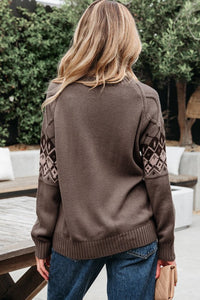 Western Geometric Crew Neck Knitted Sweater
