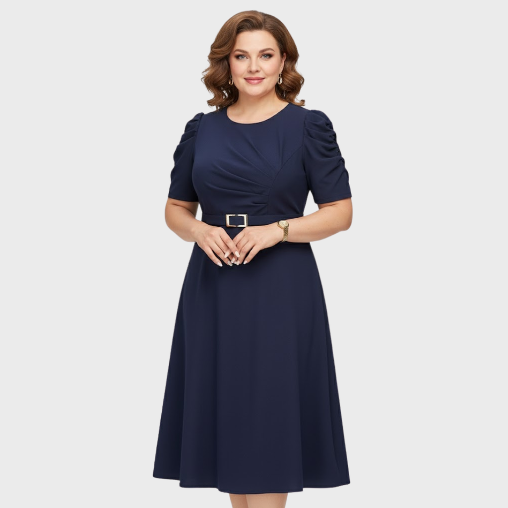 Front view of the harriet bloom soft-touch ruched midi dress