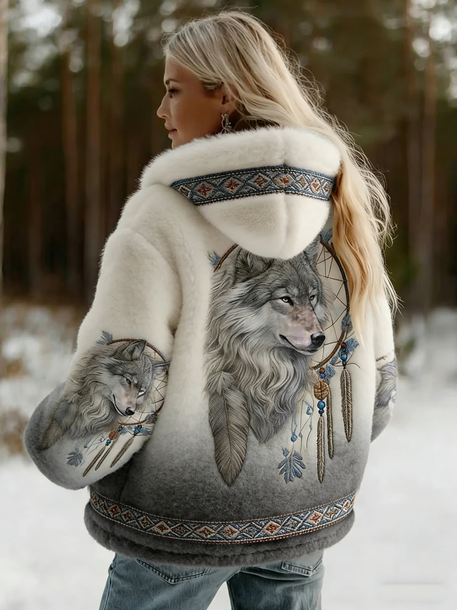 Dahlina - Hooded Wolf-Print Jacket