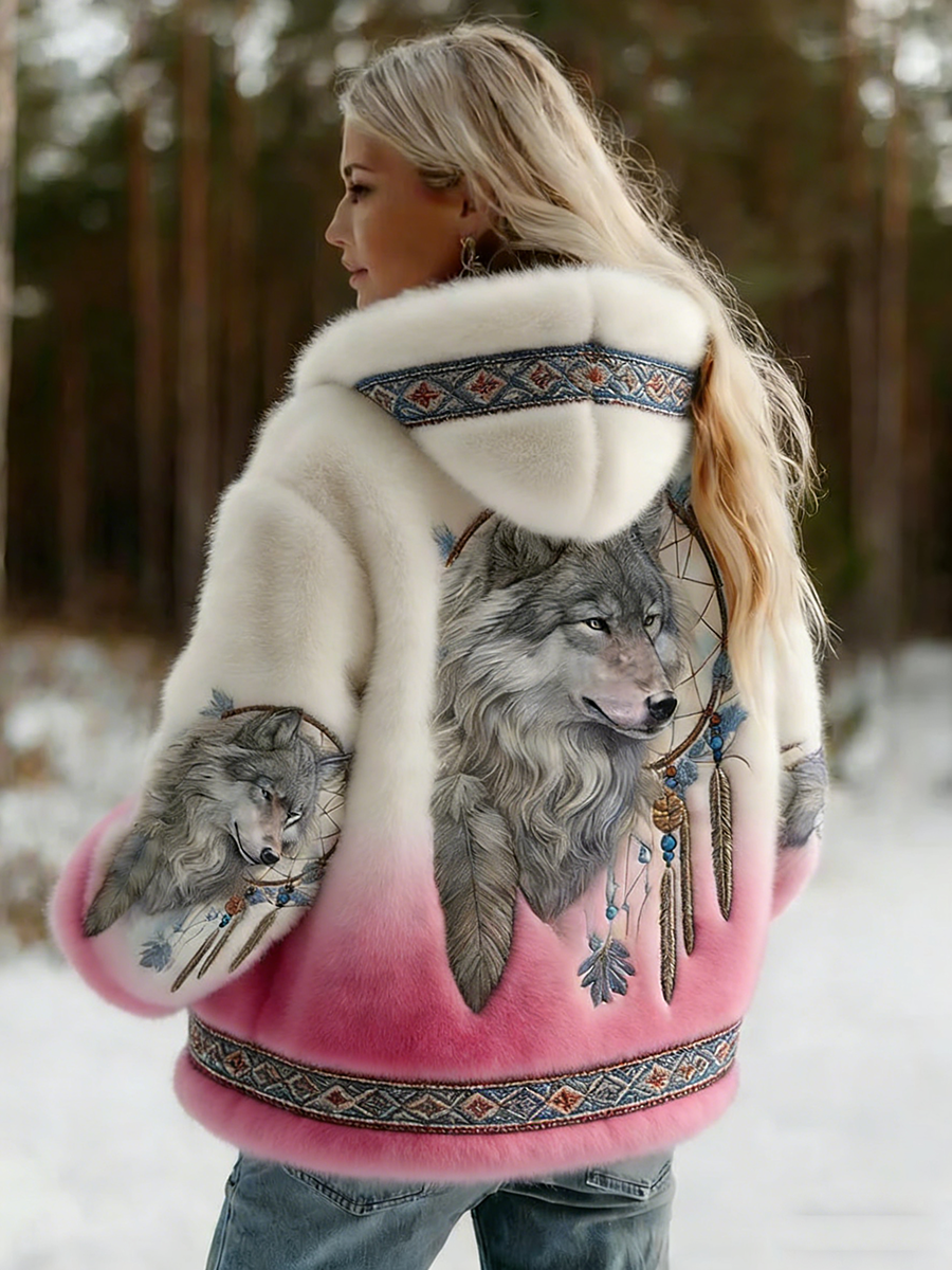 Dahlina - Hooded Wolf-Print Jacket