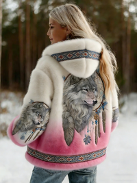 Hooded Wolf-Print Jacket