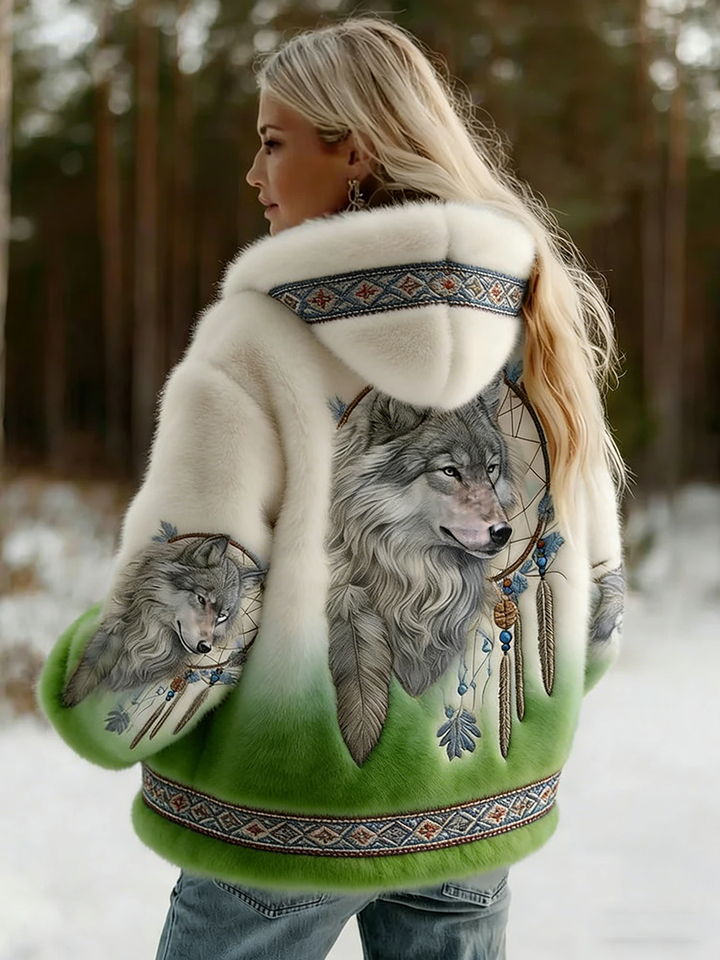 Dahlina - Hooded Wolf-Print Jacket