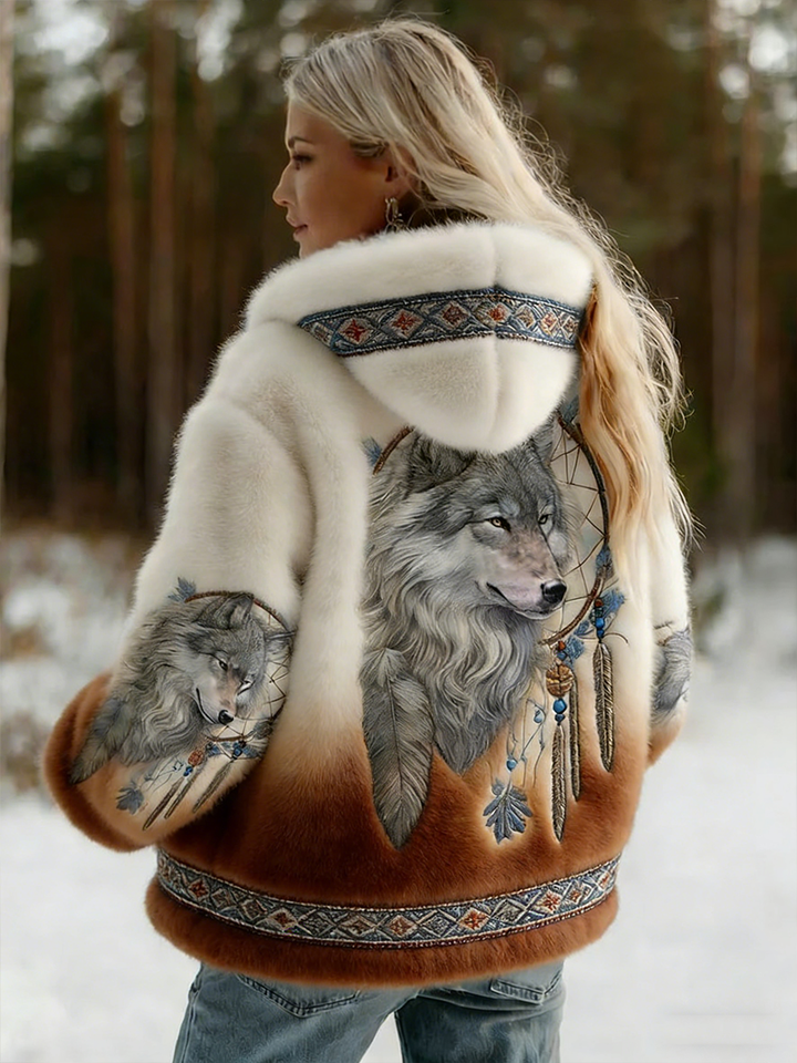 Dahlina - Hooded Wolf-Print Jacket