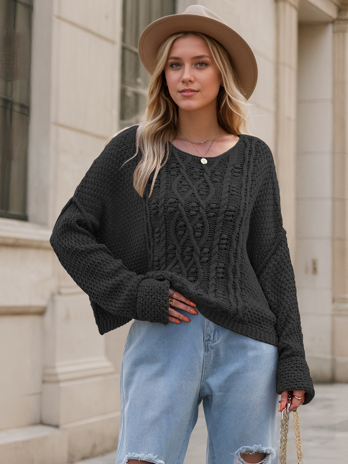 Dropped Shoulder Long Sleeve Sweater