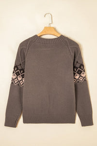 Western Geometric Crew Neck Knitted Sweater