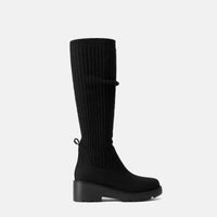 Eduarda – Knee-High Knit Wedge Boots - Black