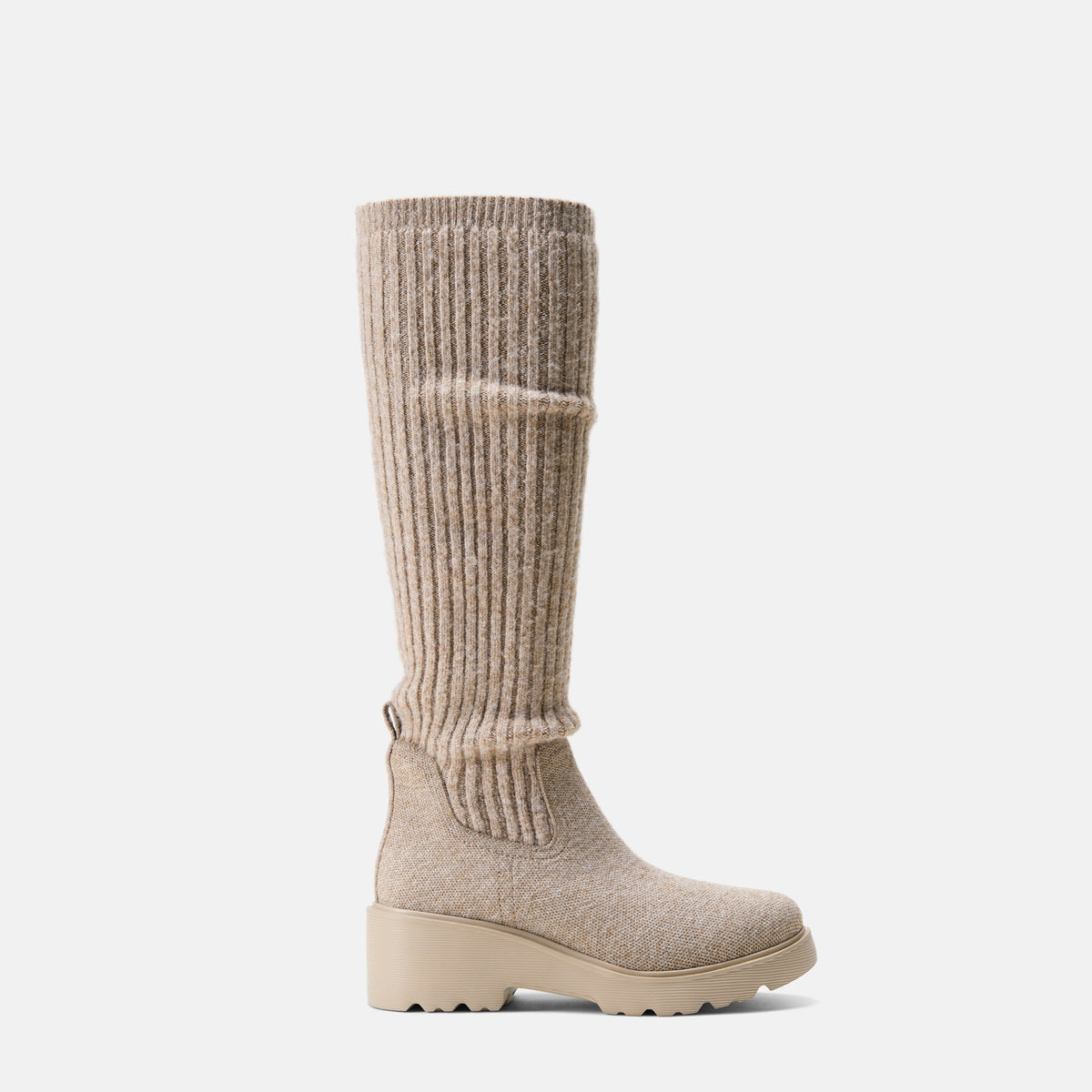 Eduarda – Knee-High Knit Wedge Boots - Oatmilk