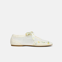 Ciara – Square-Toe Organza Sneakerinas - Cream Floral Embroidery