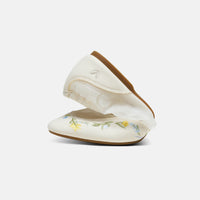 Ciara – Square-Toe Organza Sneakerinas - Cream Floral Embroidery