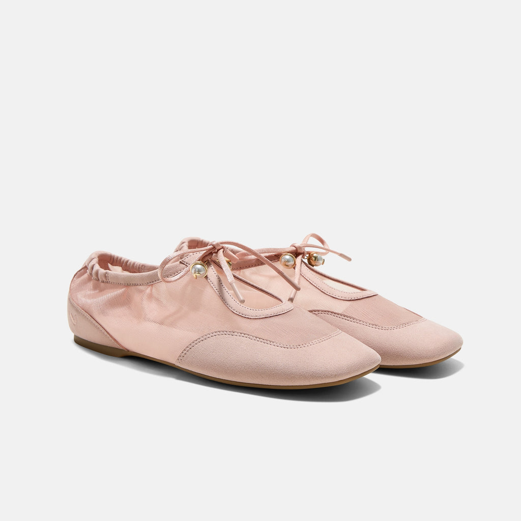 Ciara – Square-Toe Organza Sneakerinas - Peach Blush