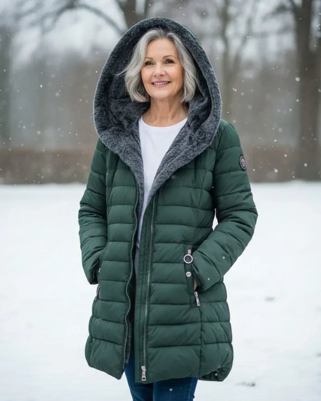 Hemline detail of the georgina padded winter jacket