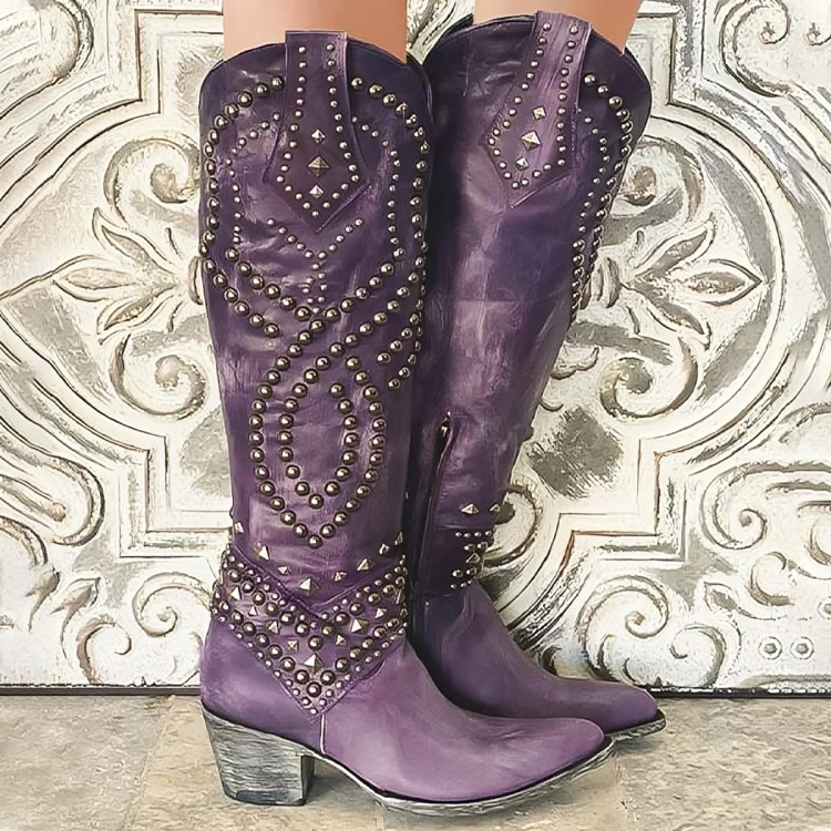 Stylish Boots for Women with Studded Detail Pointed Toe Block Heel Style - Susan & Anne
