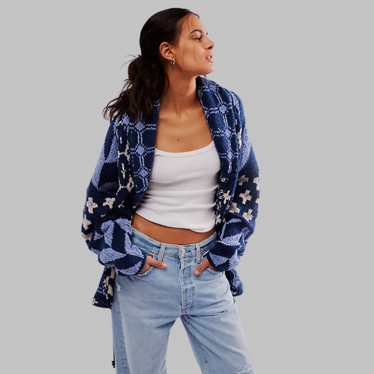 Vintage Button Down Collar Long Sleeve Oversized Cardigan