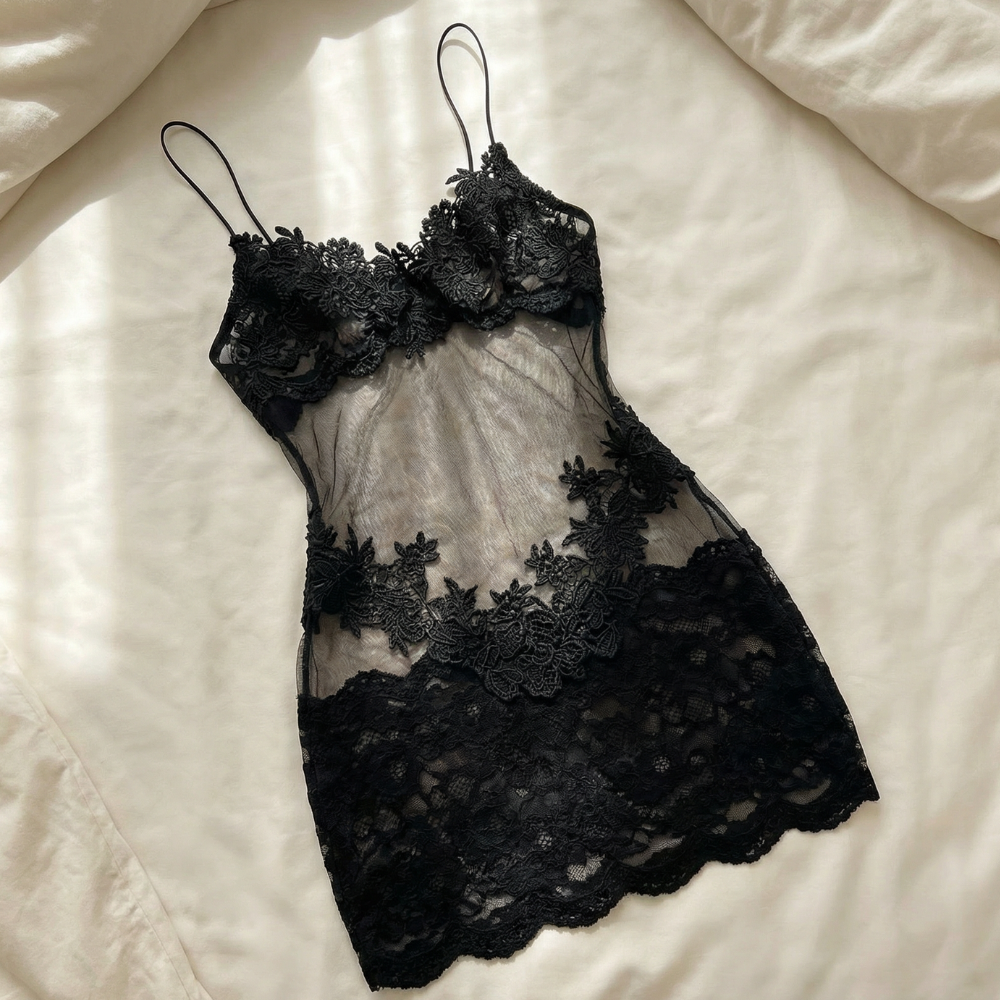 Velaire - Sheer Embroidered Lace Slip Dress