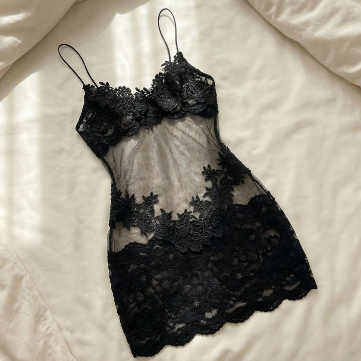 Velaire - Sheer Embroidered Lace Slip Dress