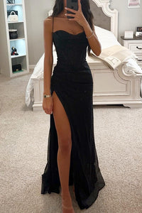 Woman wearing the corset maxi evening dress