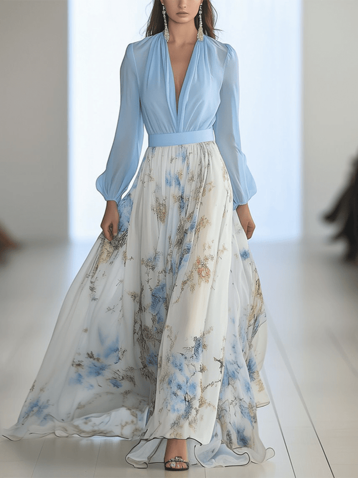 Aurora - Sky Bloom Elegance Maxi Dress