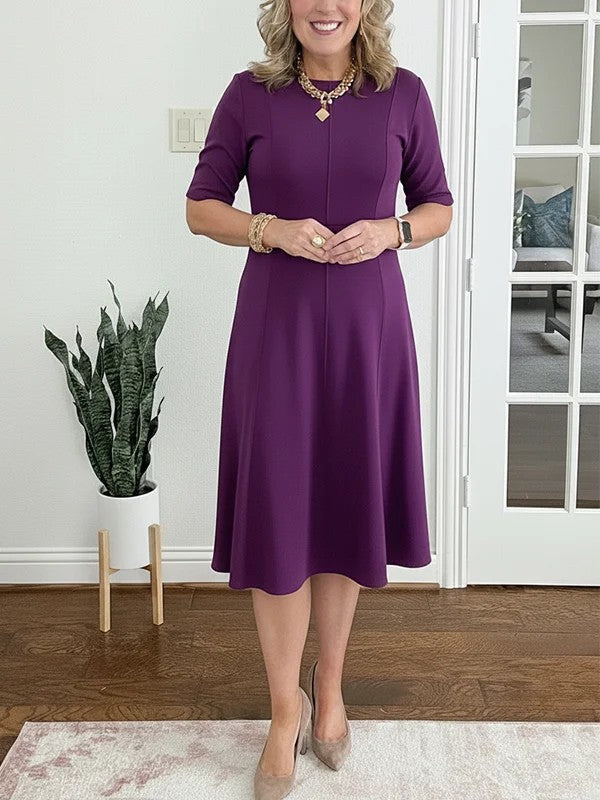 Lorraine - Flared Round-Neck Midi Dress