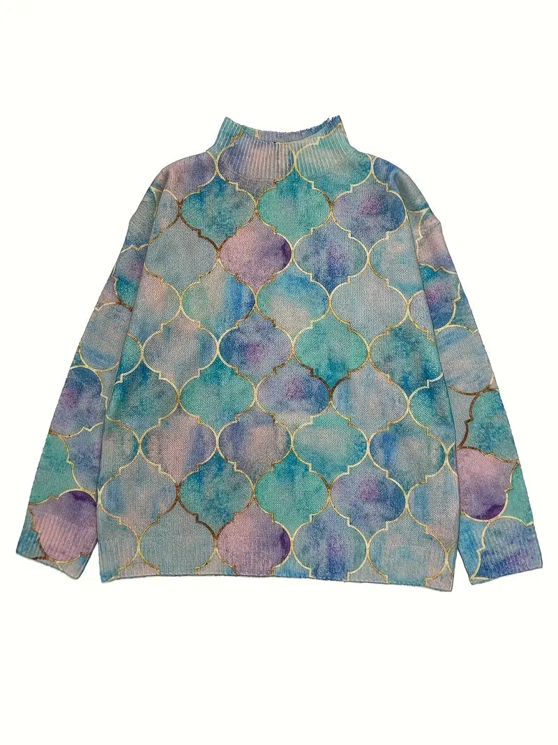 Watercolour Print High-Neck Sweater – Susan & Anne