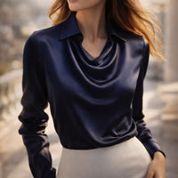 Styled look with the isola draped satin blouse
