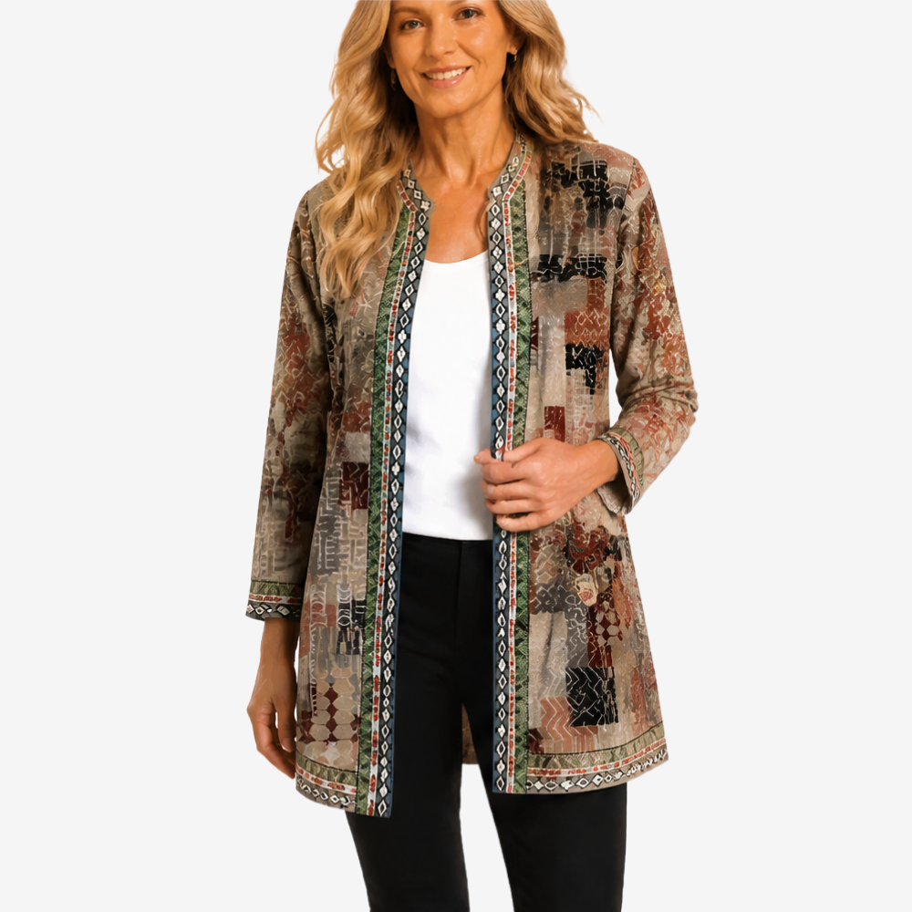 Art-Print Open Jacket for Effortless Style - Susan & Anne