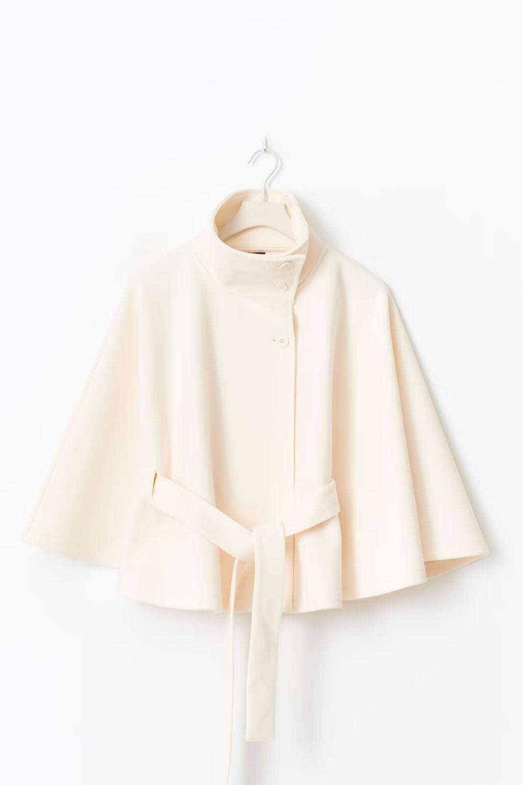 Elegant Wool Jacket for Women with Funnel Neck Batwing Sleeve Belted Cape Style - Susan & Anne