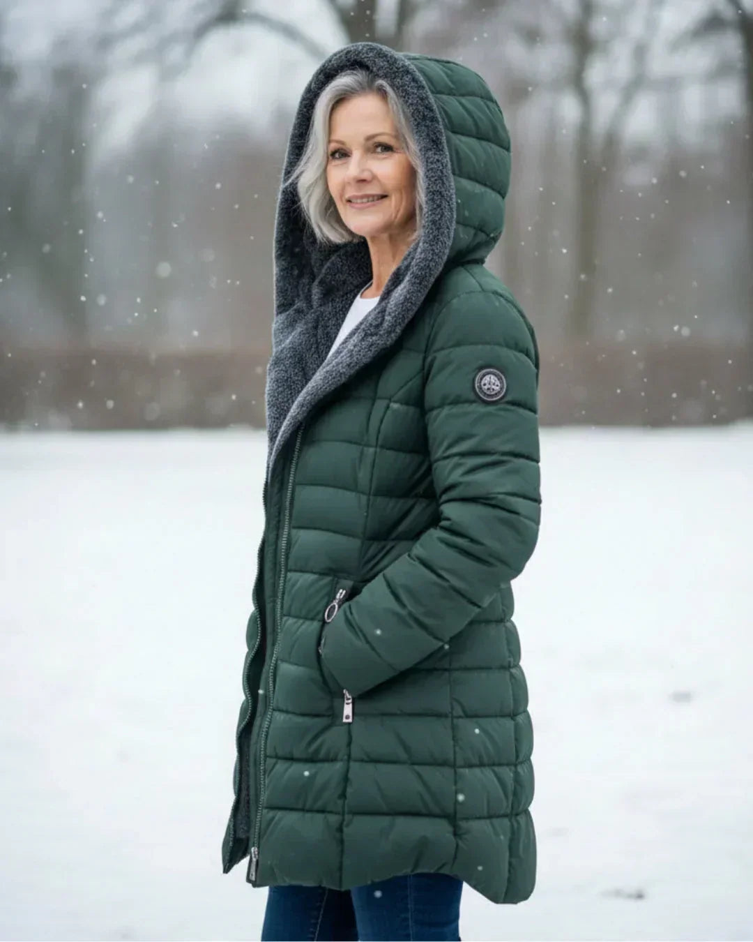 Side profile of the georgina padded winter jacket