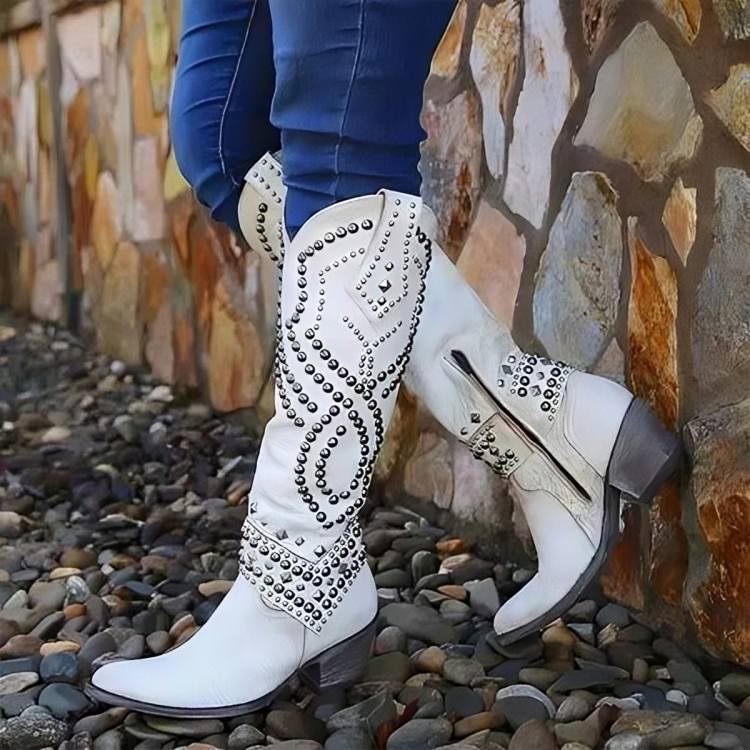 Stylish Boots for Women with Studded Detail Pointed Toe Block Heel Style - Susan & Anne