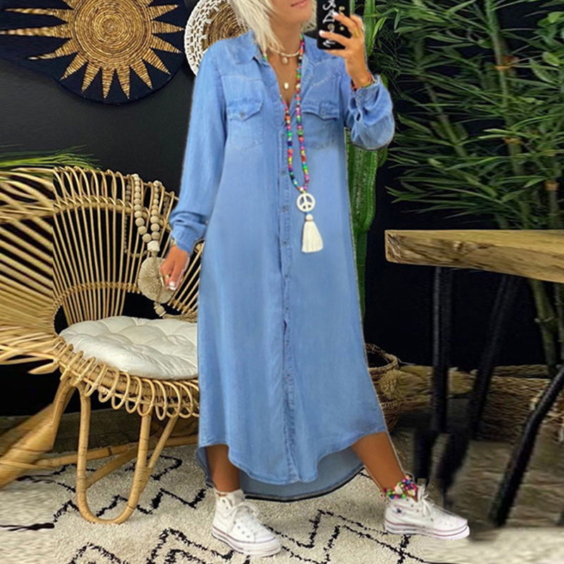 Marion - Denim-Effect Maxi Shirt Dress
