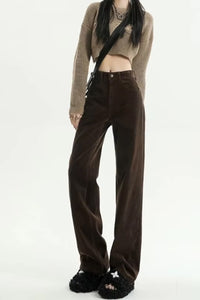 High Waist Retro Coffee Colors Corduroy Long Pants - view 2