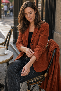 Fine Corduroy-Look Structured-Shoulder Jacket - Susan & Anne