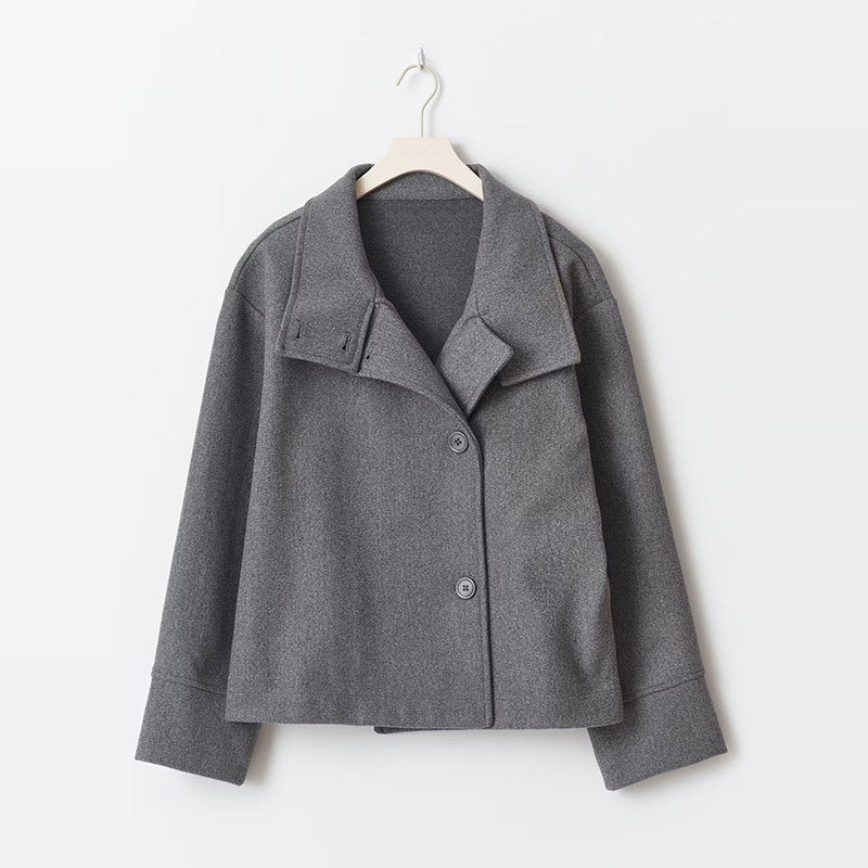 Elegant Wool Pea Coat for Women with Stand Collar Long Sleeve Oversized Button Front Winter Style - Susan & Anne