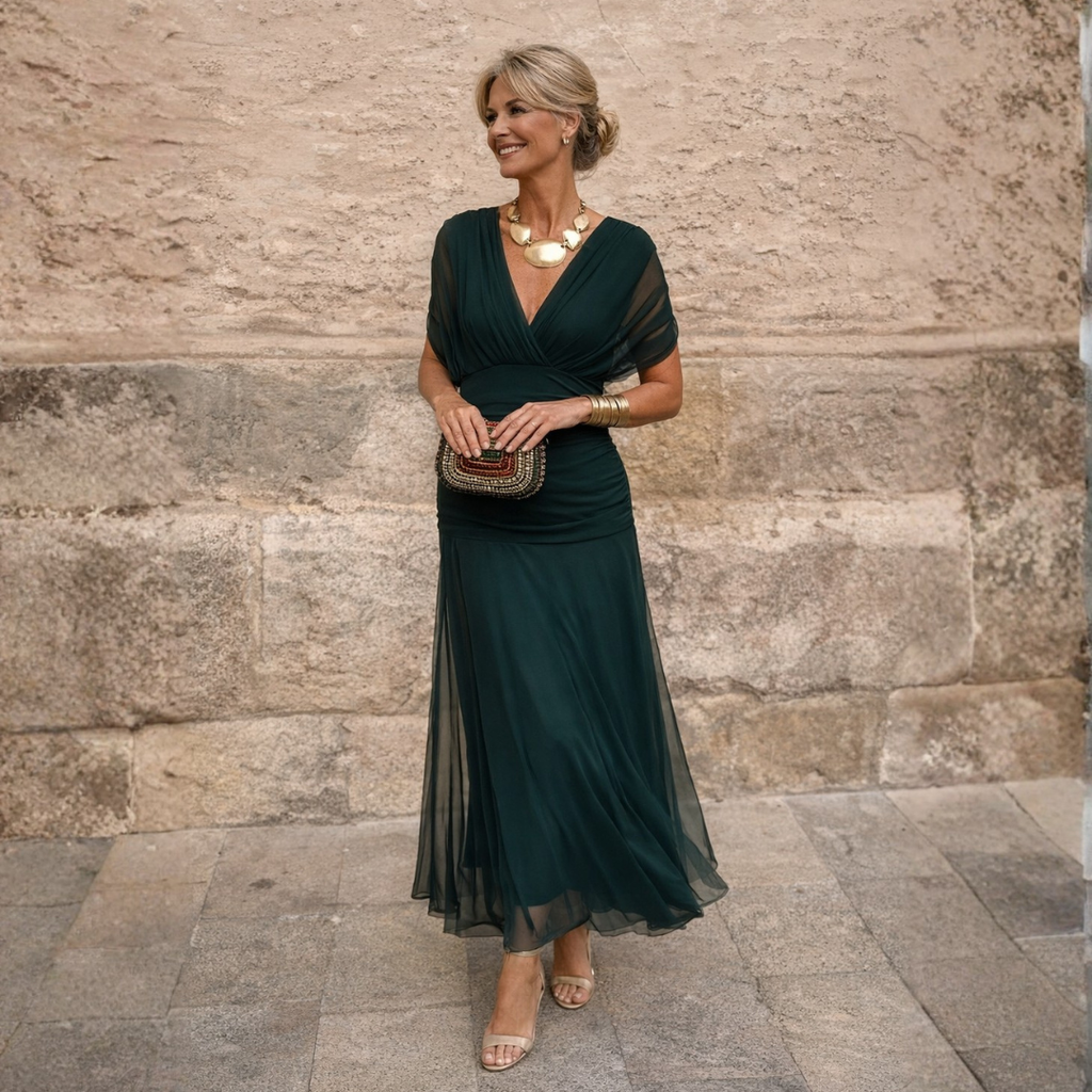 Mikaela – Tummy Flattering Off Shoulder Maxi Dress