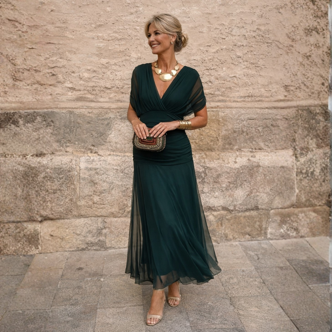 Mikaela – Tummy Flattering Off Shoulder Maxi Dress